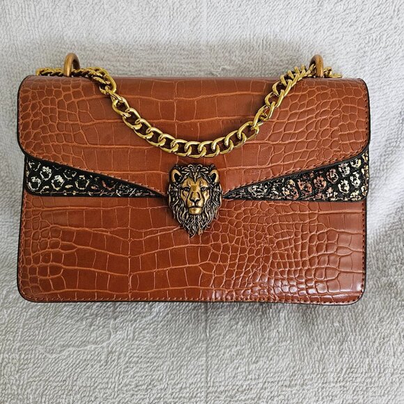 Unbranded Lion's Head Crocodile Embossed Crossbody Bag - Picture 1 of 12
